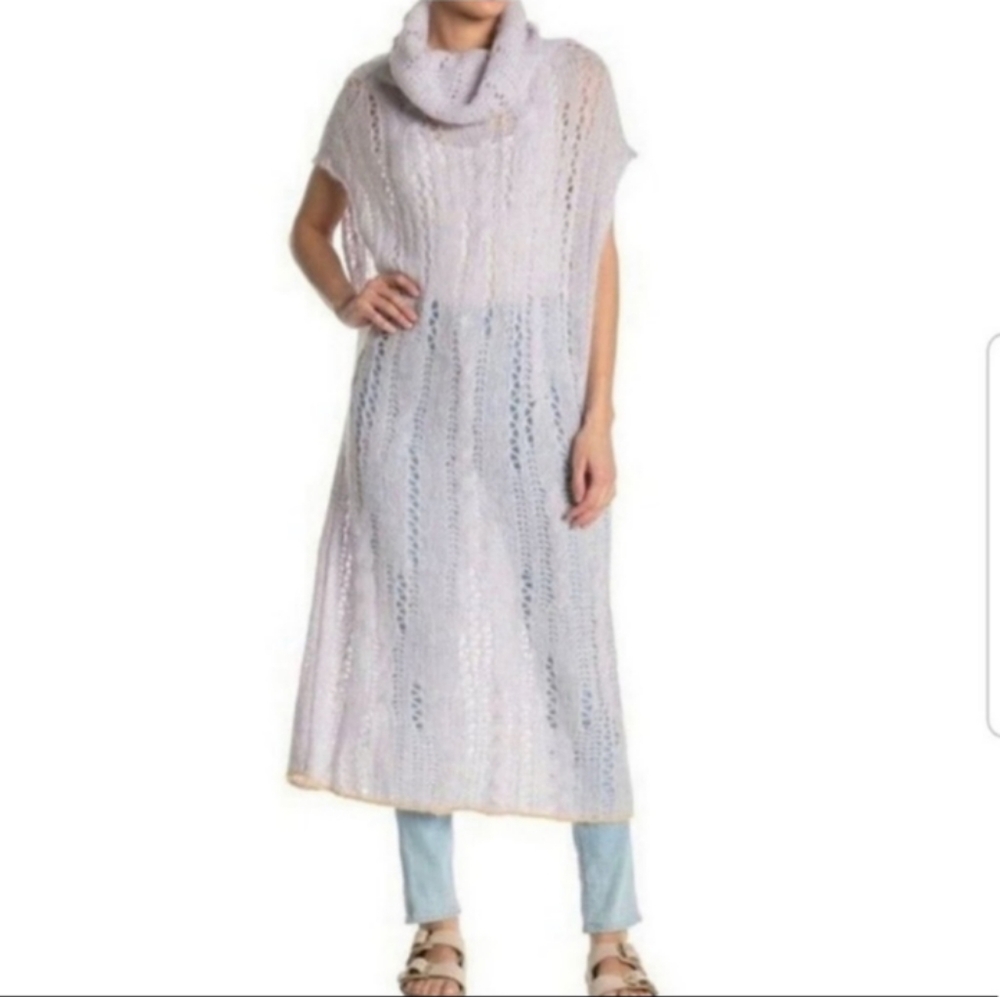 Free People Pirouette Cowl Neck Maxi Sweater in Sugar Cloud Combo sz Med/Lg NWT